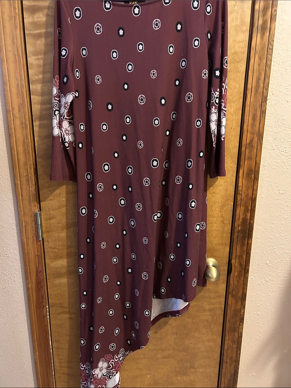 Women's Asymmetric Maroon Printed Dress - Good Condition